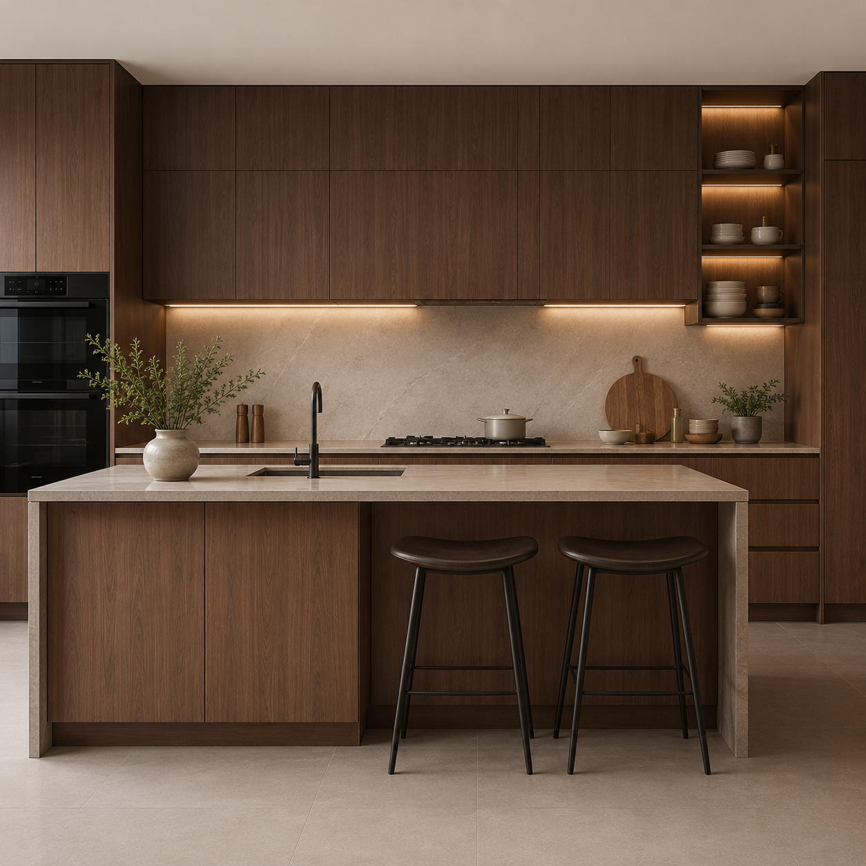 Classic Walnut applied in kitchen cabinets